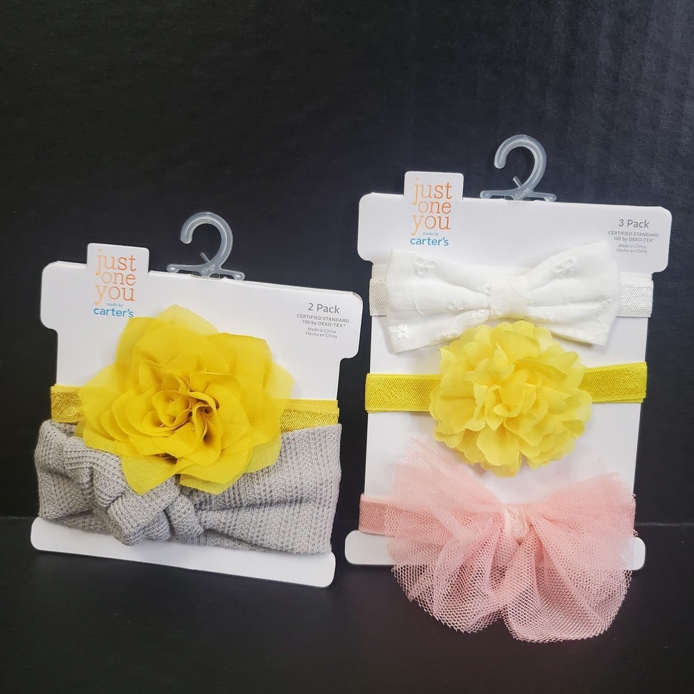 Carter's Just One You 2 Piece, 3 Pc Soft Baby Headbands ~ Yellow Flowers, Bows